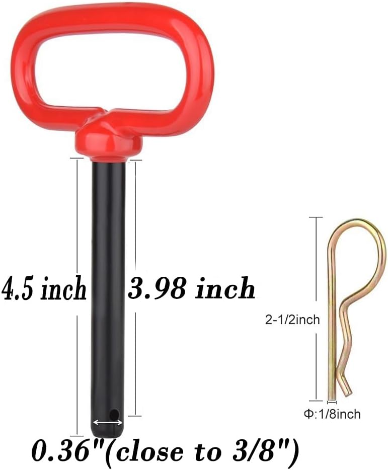 Comonc 3/8" x 4" Inch Trailer Hitch Pin and Clip Towing Hitchs Red Handle Hitch Pin Accessories for Tractors,Clevis Pin 2PCS - Image 2